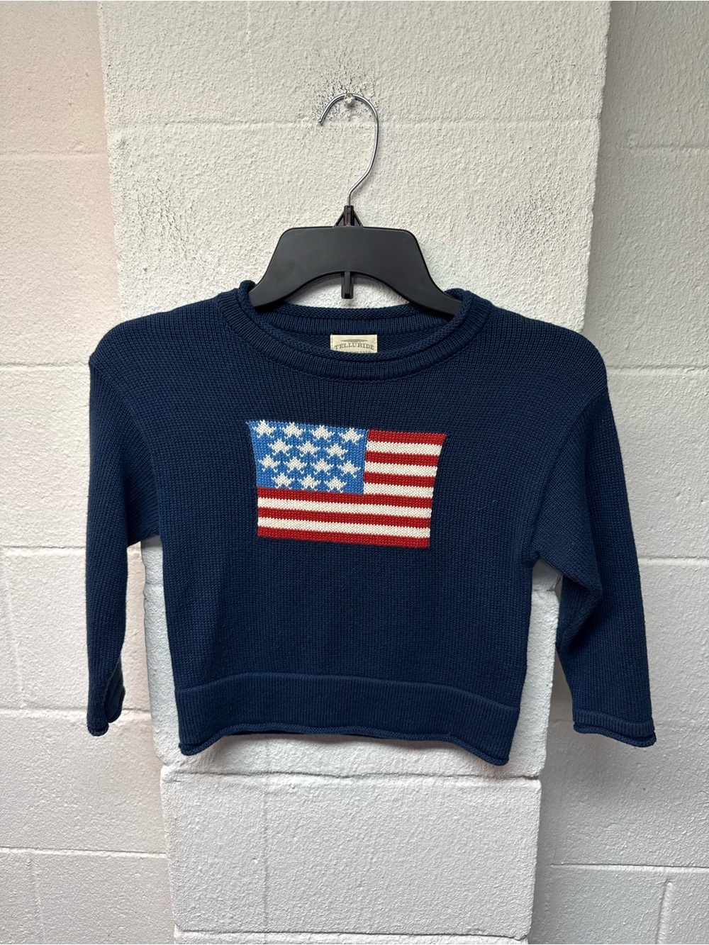 Kids Navy Crewneck Sweater with Flag Motif